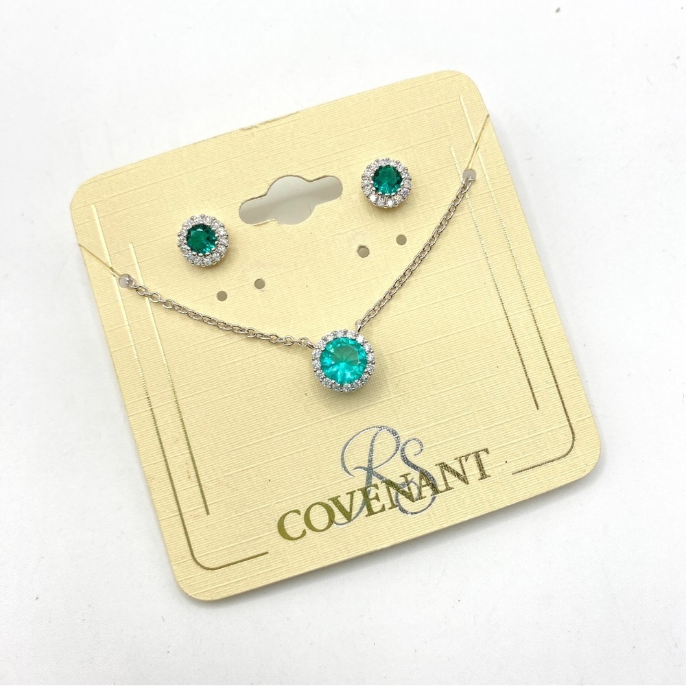 RS Covenant Cubic Zirconia Necklace & Earrings Set on Card